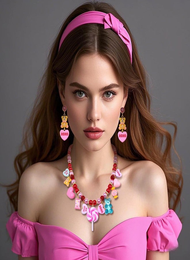 بودرير قلادة عيد الحب للنساء من بوديرير، قلادة تشوكر على شكل مصاصة على شكل قلب حلوى متعدد الطبقات، قلادة من خرز لؤلؤ هيشي، أقراط على شكل قلب حلوى، هدايا عيد الحب لها (النمط ج) - Image 3