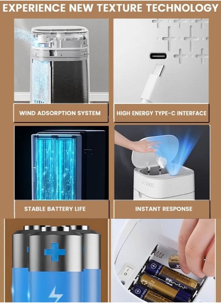 LL - 14L Touchless Automatic Motion Sensor Trash Can with Lid – Smart Sensor Waste Bin for Bathroom & Toilet, Bedroom, Living Room & Office – Dual Power via USB-C or AA Batteries - Image 1