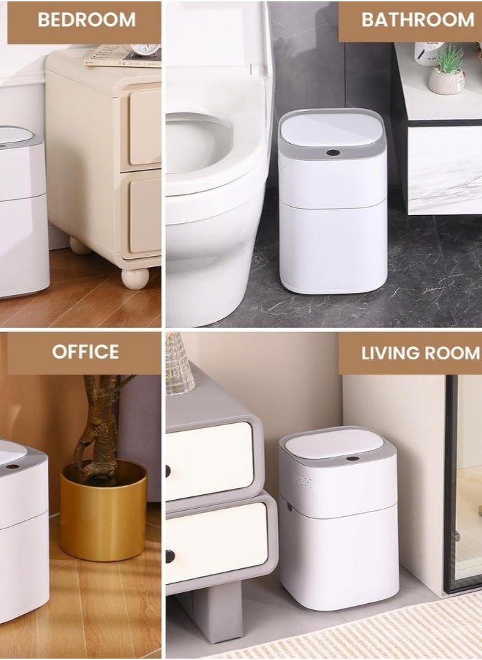 LL - 14L Touchless Automatic Motion Sensor Trash Can with Lid – Smart Sensor Waste Bin for Bathroom & Toilet, Bedroom, Living Room & Office – Dual Power via USB-C or AA Batteries - Image 1
