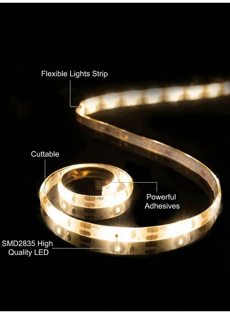 Reelyo Warm White USB COB LED Strip Lights 5V 5M Flexible Super Bright Tape Lights for TV Backlight Under Cabinet Bedroom Kitchen Home Vanity Mirror Boat Decor - Image 4