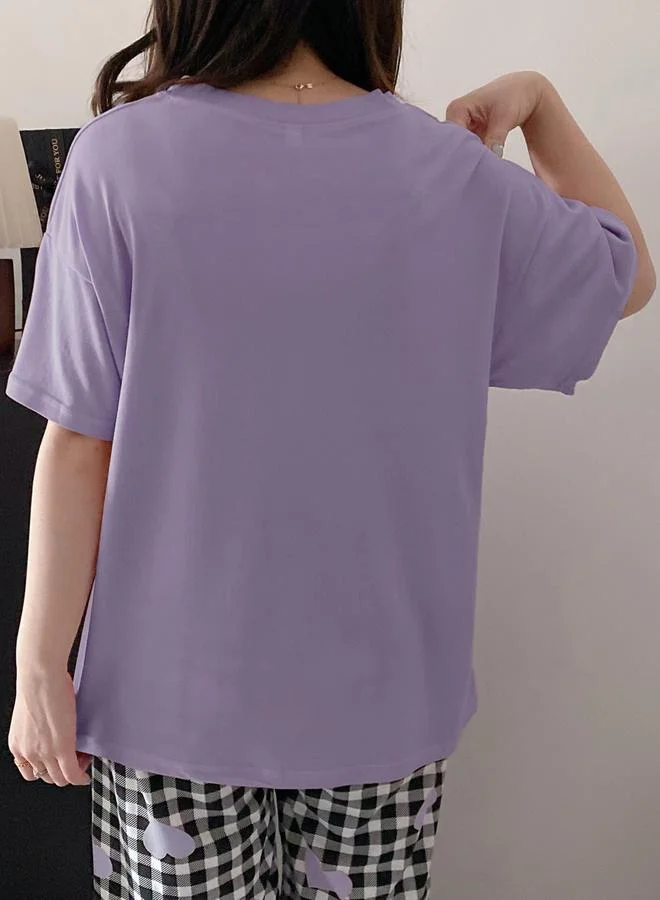 تايك تو مجموعة من شورت كاروهات وتيشيرت بياقة دائرية وطبعة قلب