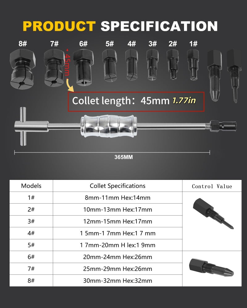 XSTARYE 12pcs Bicycles Blind Hole Bearing Puller Set with Slide Hammer Internal Bearing Extractor Puller Kit with 8PCS Expandable Collets Size 8-32MM - Image 4