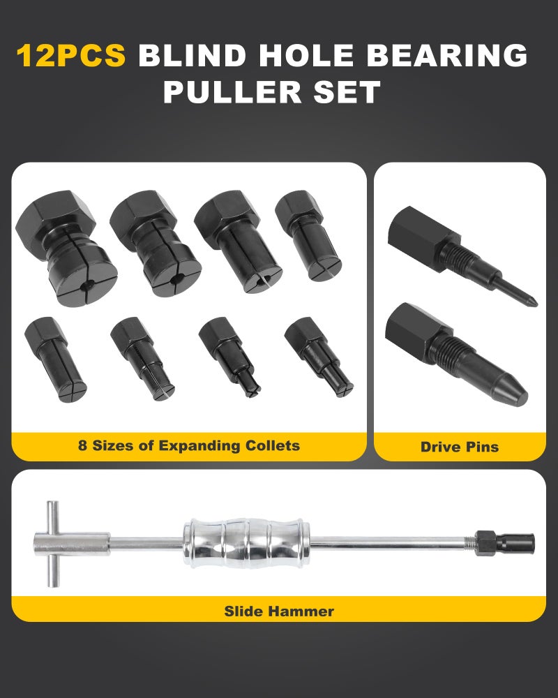 XSTARYE 12pcs Bicycles Blind Hole Bearing Puller Set with Slide Hammer Internal Bearing Extractor Puller Kit with 8PCS Expandable Collets Size 8-32MM - Image 2