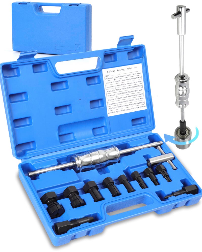XSTARYE 12pcs Bicycles Blind Hole Bearing Puller Set with Slide Hammer Internal Bearing Extractor Puller Kit with 8PCS Expandable Collets Size 8-32MM - Image 1