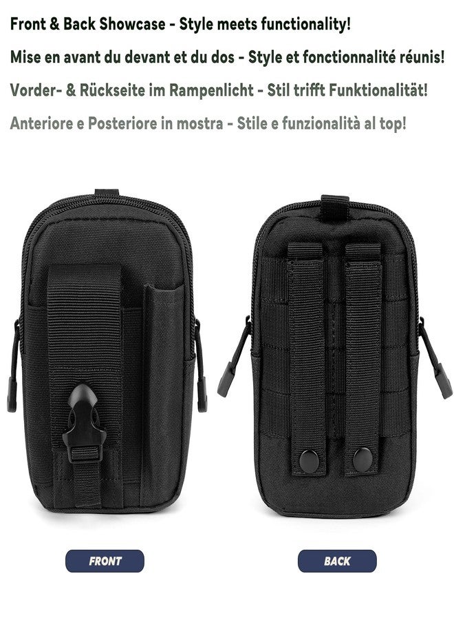PISCORUSH Tactical MOLLE EDC Fanny Pack Mobile Phone Bum Bag Compact Lightweight Belt Bag with Simple Carabiner (Black) - Image 3