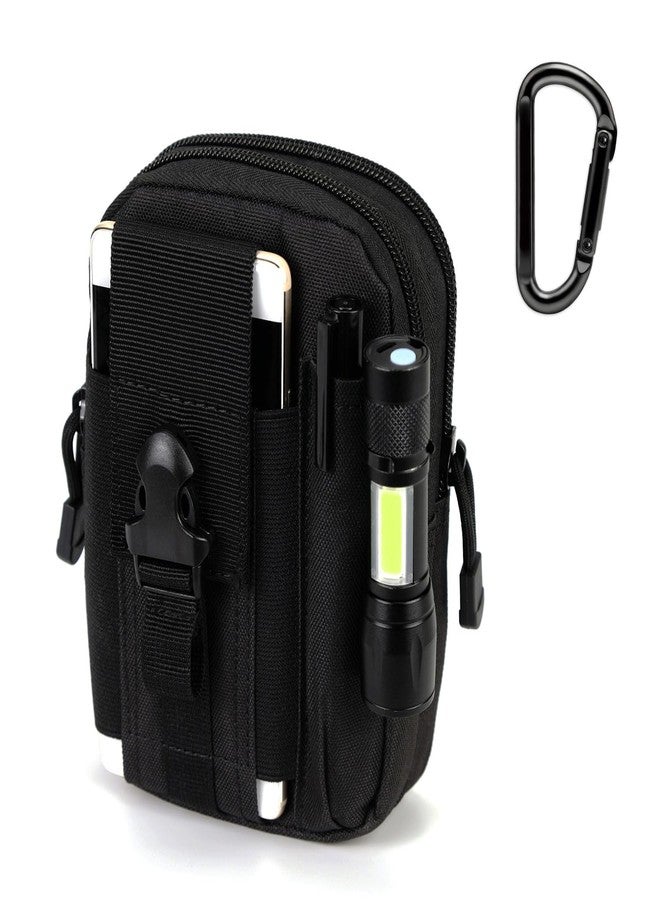 PISCORUSH Tactical MOLLE EDC Fanny Pack Mobile Phone Bum Bag Compact Lightweight Belt Bag with Simple Carabiner (Black) - Image 1