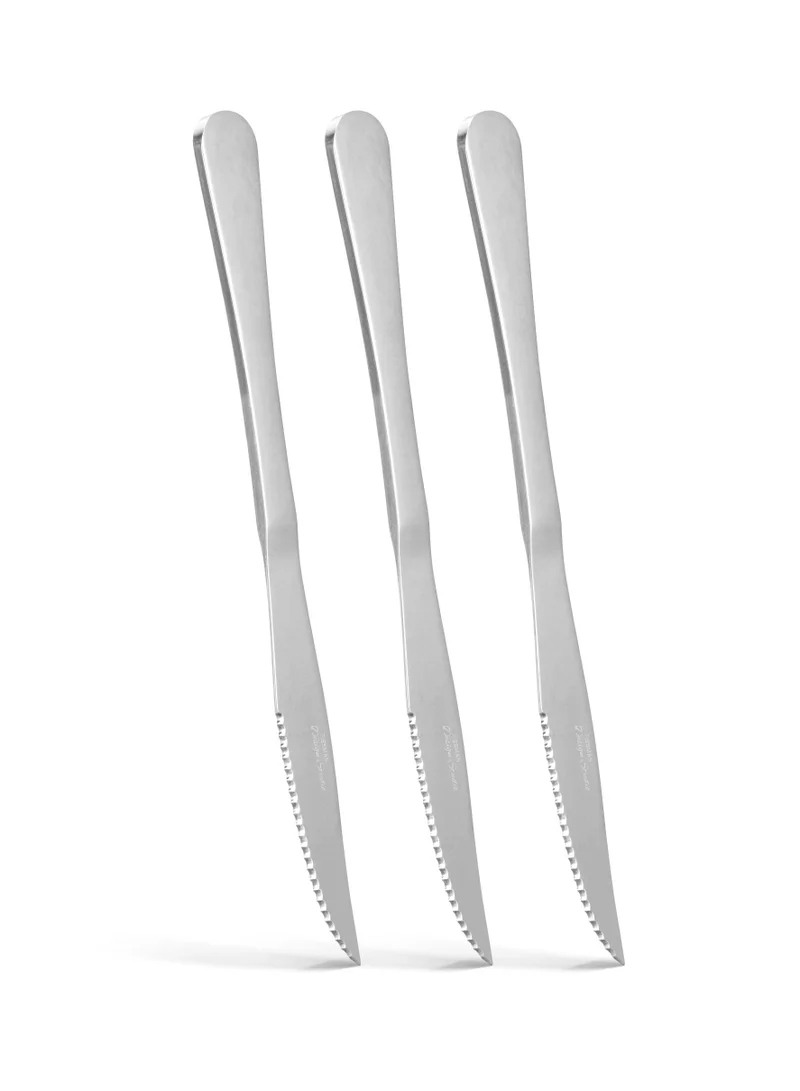 فيسمان 3-Piece Steak Knives 22.5cm Cutlery Set Stainless Steel Flavia Series Food Grade 18/10 Stainless Steel Durable Metal Silverware Mirror Finish Use for Home Restaurant And Hotel