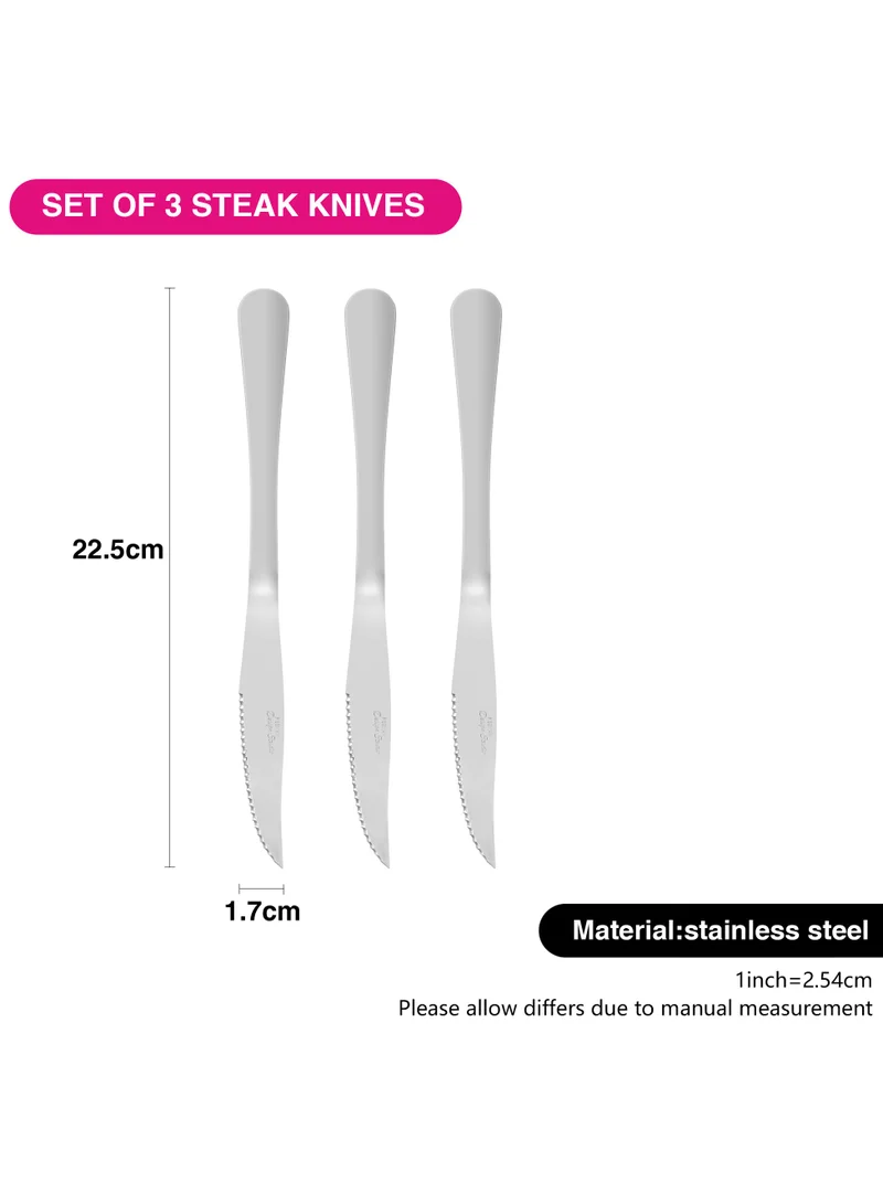 Fissman 3 3-Piece Steak Knives 22.5cm Cutlery Set Stainless Steel Flavia Series Food Grade 18/10 Stainless Steel Durable Metal Silverware Mirror Finish Use for Home Restaurant And Hotel  | Best Price UAE
