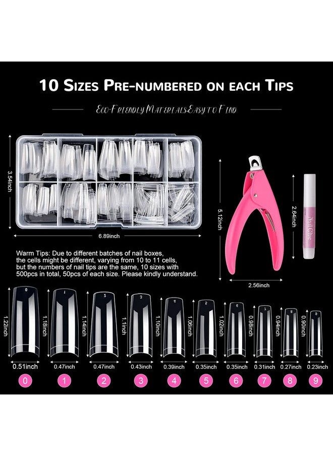 MORGLES Clear Acrylic Nail Tips Morgles 500Pcs French Nail Tips Clear Fake Nails Half Cover Clear Nail Tips For Acrylic Nails With Glue Nail File Nail Clipper Cuticle Fork For Nail Art  - Image 3