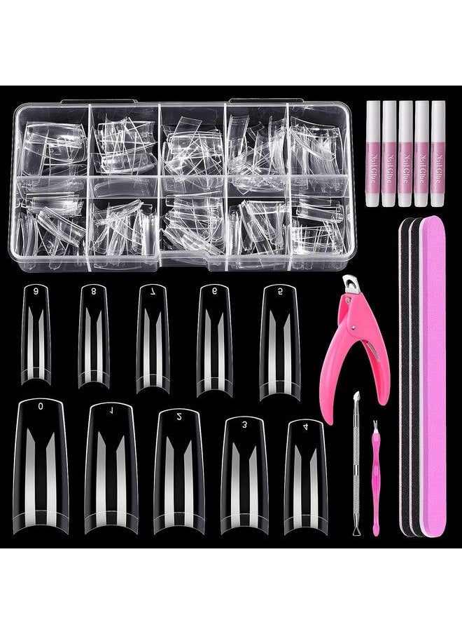 MORGLES Clear Acrylic Nail Tips Morgles 500Pcs French Nail Tips Clear Fake Nails Half Cover Clear Nail Tips For Acrylic Nails With Glue Nail File Nail Clipper Cuticle Fork For Nail Art  - Image 1