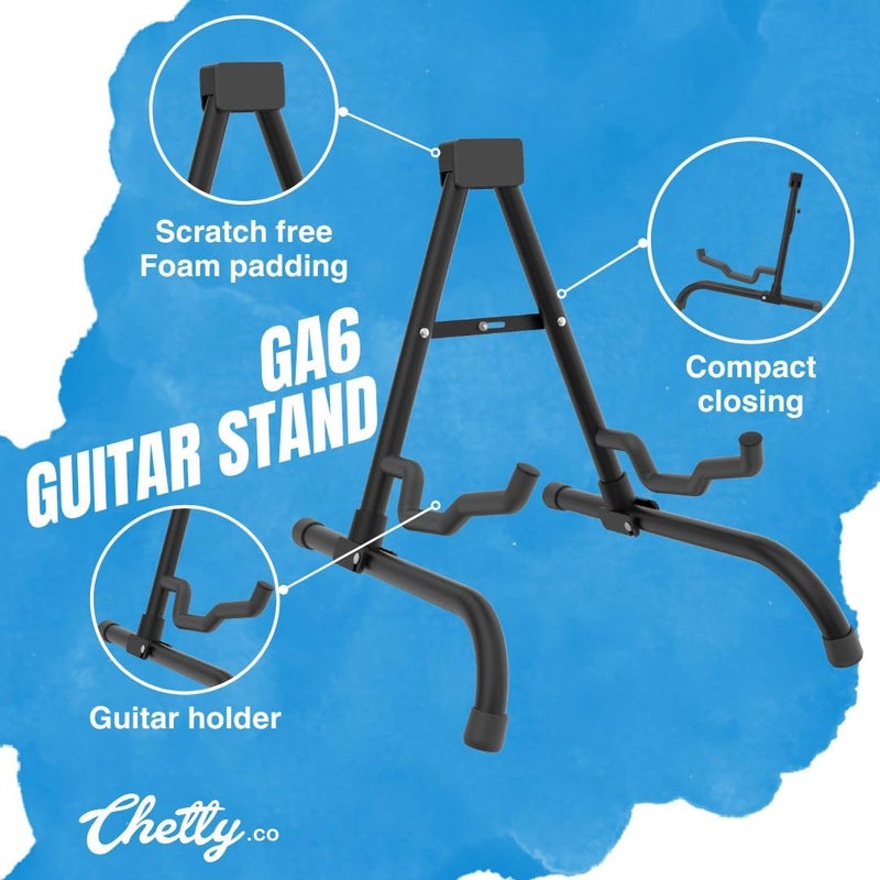 Chetty Adjustable Portable Guitar Stand Foldable Sturdy Lightweight Compact Durable Wooden Metal Universal AntiSlip Stand for Acoustic Electric Bass Travel Display (GA6) - Image 2