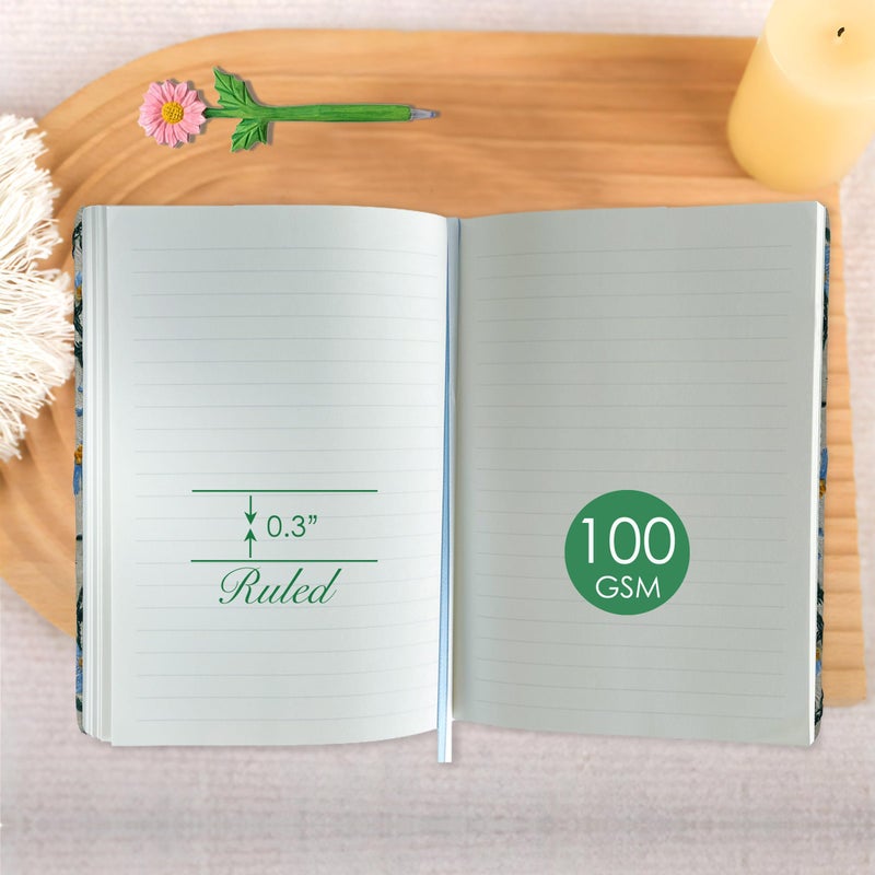 ipoul A5 Notebook, Flower Journal, Embroidered Notebook, 8"x6", Hardcover, Lay Flat, Lined, Wide Ruled Paper, Personalized Notebook, Pretty Journal, Daisy Gifts for Women, Blue, with Elastic Band - Image 4