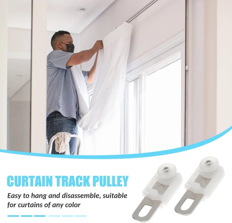White Plastic Curtain Track Rollers with Metal Hooks, 12mm, 25pcs - Image 2