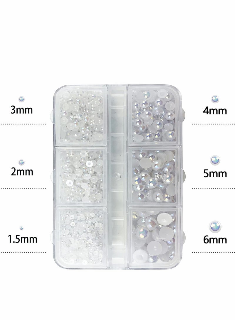 SYOSI 1 Box White AB Round Flatback Imitation Half Round Pearls Bead, Multi-Size Loose Beads Gem for Pearl Nail Art, Crafts, Wedding Decoration  - Image 5