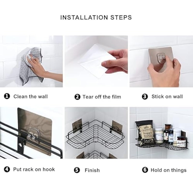 Homeor Multipurpose Self Adhesive Corner Shelf for Bathroom/Kitchen Wall Mounted Rack Shelf Shower Caddy with Magic Sticker Bathroom Organizer Without Drill, Pack of 1, Black Powder Coated - Image 5