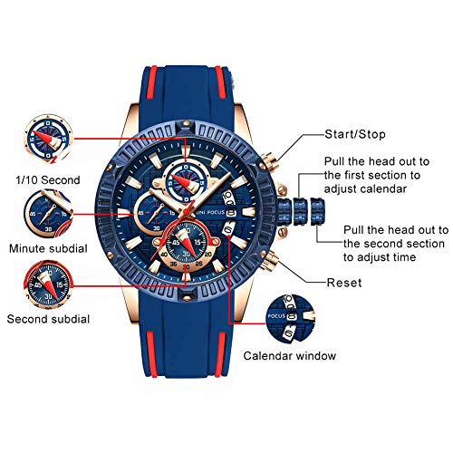 MF MINI FOCUS Men Watch, MINIFOCUS Chronograph Waterproof Sport Analog Quartz Watches Silicon Strap Fashion Wristwatch for Men - Image 5