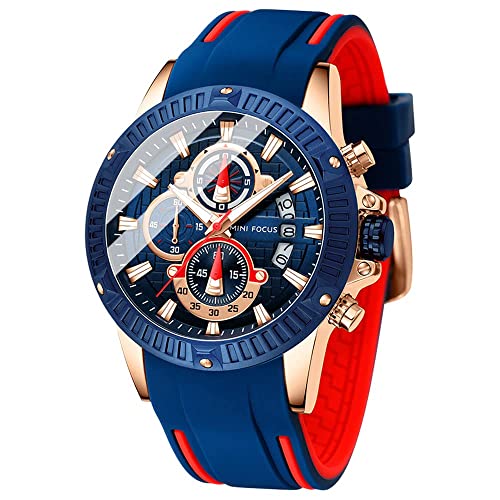 MF MINI FOCUS Men Watch, MINIFOCUS Chronograph Waterproof Sport Analog Quartz Watches Silicon Strap Fashion Wristwatch for Men - Image 1