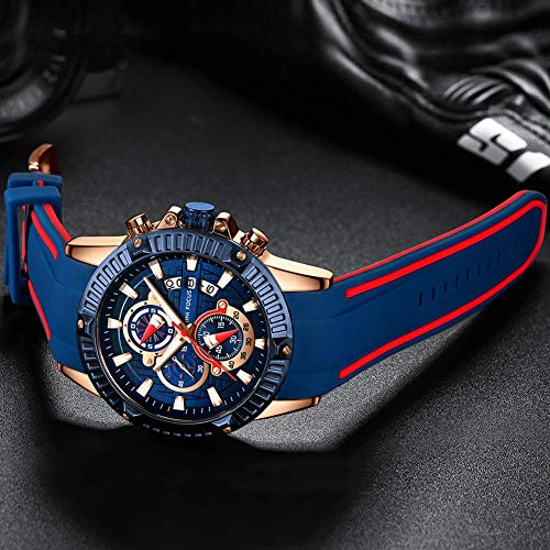 MF MINI FOCUS Men Watch, MINIFOCUS Chronograph Waterproof Sport Analog Quartz Watches Silicon Strap Fashion Wristwatch for Men - Image 4