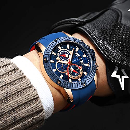 MF MINI FOCUS Men Watch, MINIFOCUS Chronograph Waterproof Sport Analog Quartz Watches Silicon Strap Fashion Wristwatch for Men - Image 2