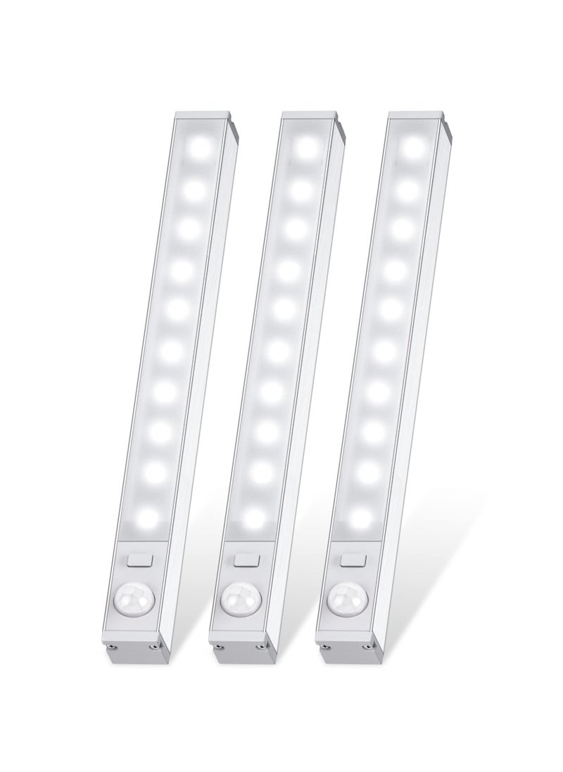 KASTWAVE مصابيح خزانة مزودة بحساس حركة داخلية، إضاءة ليلية أوتوماتيكية LED، إضاءة مغناطيسية قابلة لإعادة الشحن باللون الأبيض البارد للمطبخ للخزانة والخزانة والسلالم والأدراج والمخزن والخزانة وخزانة الملابس (3 قطع)  - Image 1
