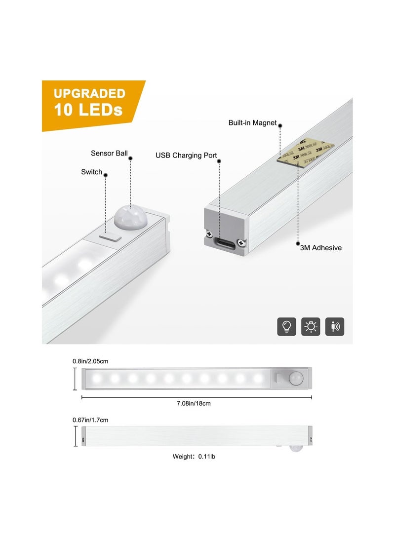 KASTWAVE مصابيح خزانة مزودة بحساس حركة داخلية، إضاءة ليلية أوتوماتيكية LED، إضاءة مغناطيسية قابلة لإعادة الشحن باللون الأبيض البارد للمطبخ للخزانة والخزانة والسلالم والأدراج والمخزن والخزانة وخزانة الملابس (3 قطع)  - Image 5