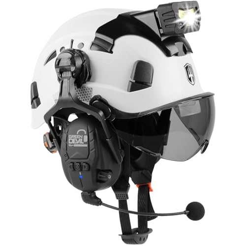 GREEN DEVIL Hard Hat Safety Helmet with Visor Bluetooth Ear Muffs and Headlamp 5 in 1 Full Protection Vented Work Hardhat ANSI Z89.1 Cascos De Construccion for Industrial Construction Forestry - Image 1