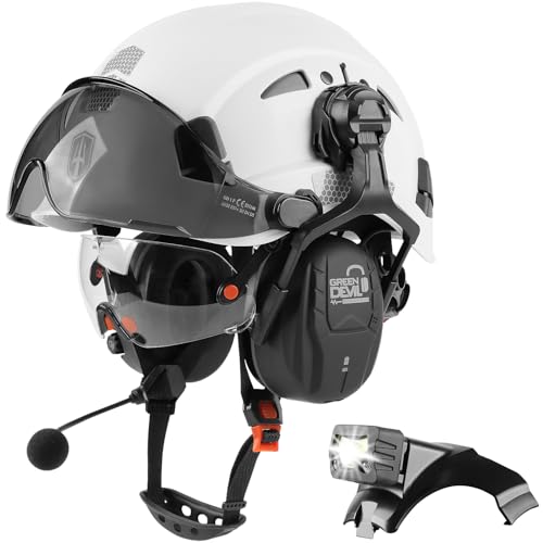 GREEN DEVIL Hard Hat Safety Helmet with Visor Bluetooth Ear Muffs and Headlamp 5 in 1 Full Protection Vented Work Hardhat ANSI Z89.1 Cascos De Construccion for Industrial Construction Forestry - Image 2