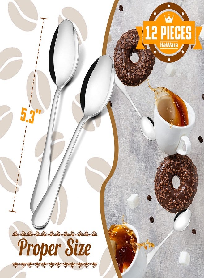 HaWare 12-Piece Demitasse Espresso Spoons, 5.3” Stainless Steel Coffee Spoon, Teaspoons set of 12, Mini Stirring Spoons for Dessert, Sugar, Ice Cream, Soup, Cappuccino, Non-toxic, Dishwasher Safe - Image 2