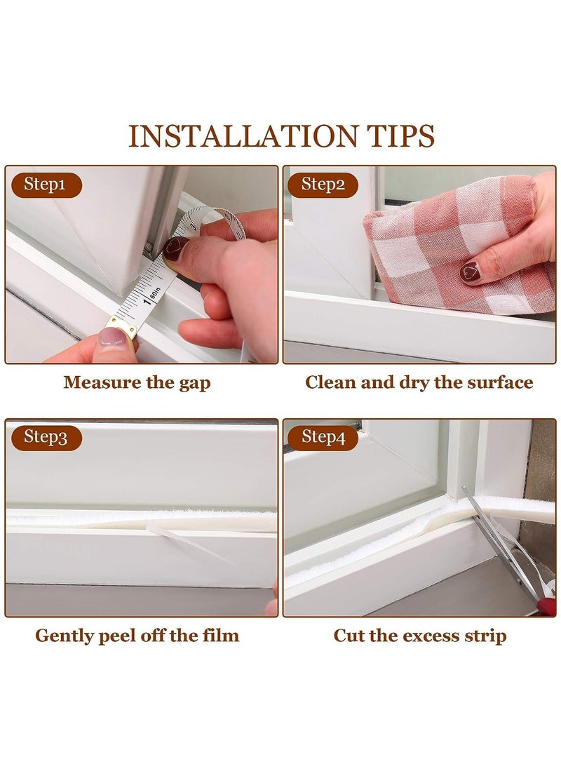 Zimtal - Brush Weather Seal Strip for Sliding Windows/Doors Frame Side, Pile Self Adhesive Weatherstrip Seal Tape for Door Draft Stopper, SoundProof Winter Insulation, Size (9mm*9mm, White) - Image 1