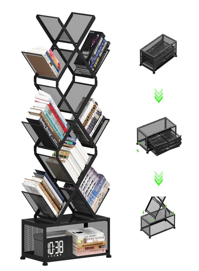 Gintan 9-Tier Bookshelf with Storage,Bedroom Shelves Folding Bookshelves,No Installation Required Corner Shelf Tree Bookcase for Living Room,Study,Home Office,Bed Room (Black) - Image 1