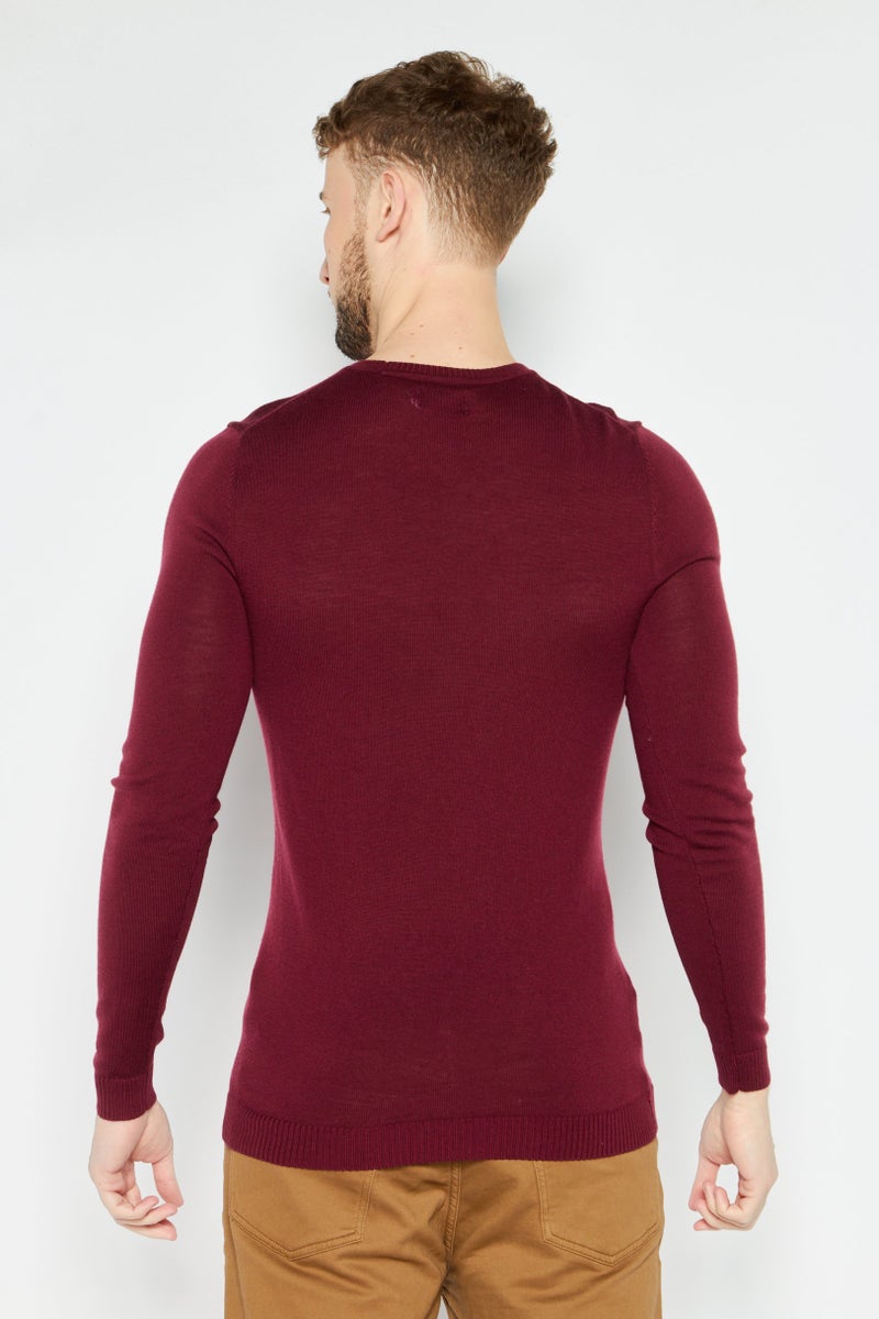 Asos Design Men Crew Neck Long Sleeve Solid Sweater, Burgundy - Image 4