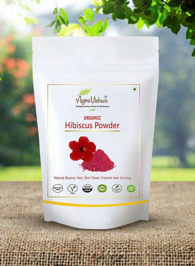 Agrovishwa Agrovishwa 100% Pure & Natural Hibiscus Powder for Hair& Skin Care Anti-ageing Skin Glowing Face Brightening Moisturizing Mask, Nourish the hair & Promote Hair growth Whole Flower Used -100g  - Image 1