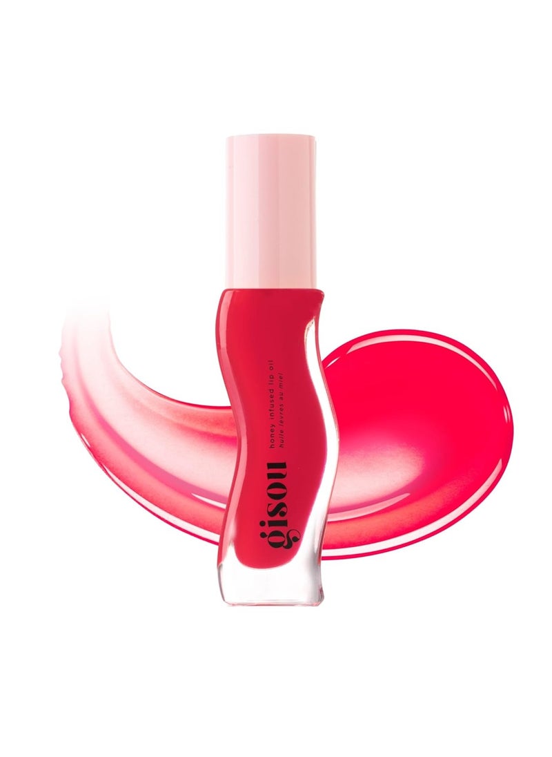 Gisou Honey Infused Hydrating Lip Oil, Nourishing Lip Moisturizer for Dry Lips, High Shine, Smooth Finish, Sheer Pinky Red Shade, Juicy Strawberry Scent, Strawberry Sorbet, 8ml  - Image 1