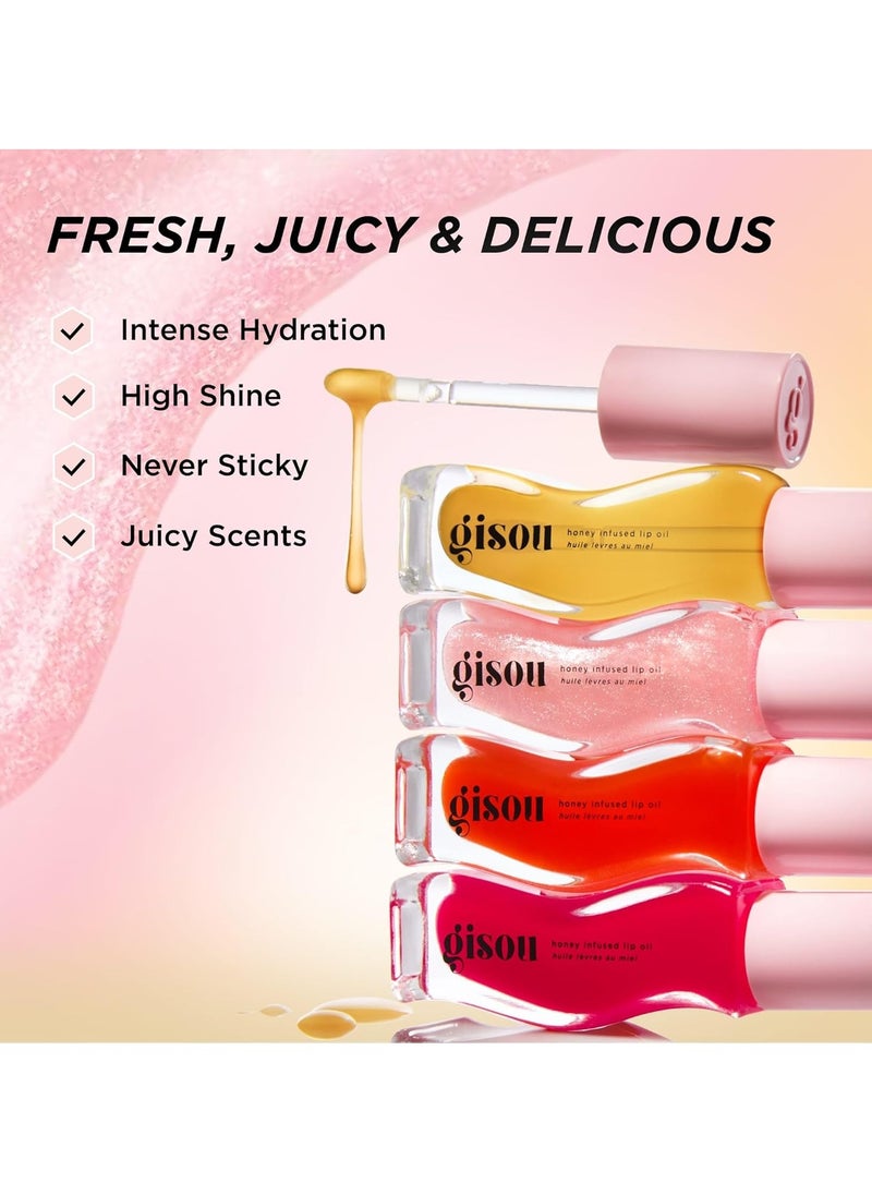 Gisou Honey Infused Hydrating Lip Oil, Nourishing Lip Moisturizer for Dry Lips, High Shine, Smooth Finish, Sheer Pinky Red Shade, Juicy Strawberry Scent, Strawberry Sorbet, 8ml  - Image 2