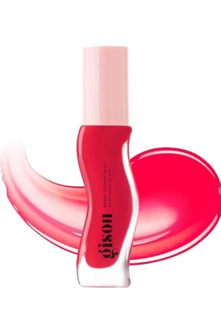 Gisou Honey Infused Hydrating Lip Oil, Nourishing Lip Moisturizer for Dry Lips, High Shine, Smooth Finish, Sheer Pinky Red Shade, Juicy Strawberry Scent, Strawberry Sorbet, 8ml - Image 1