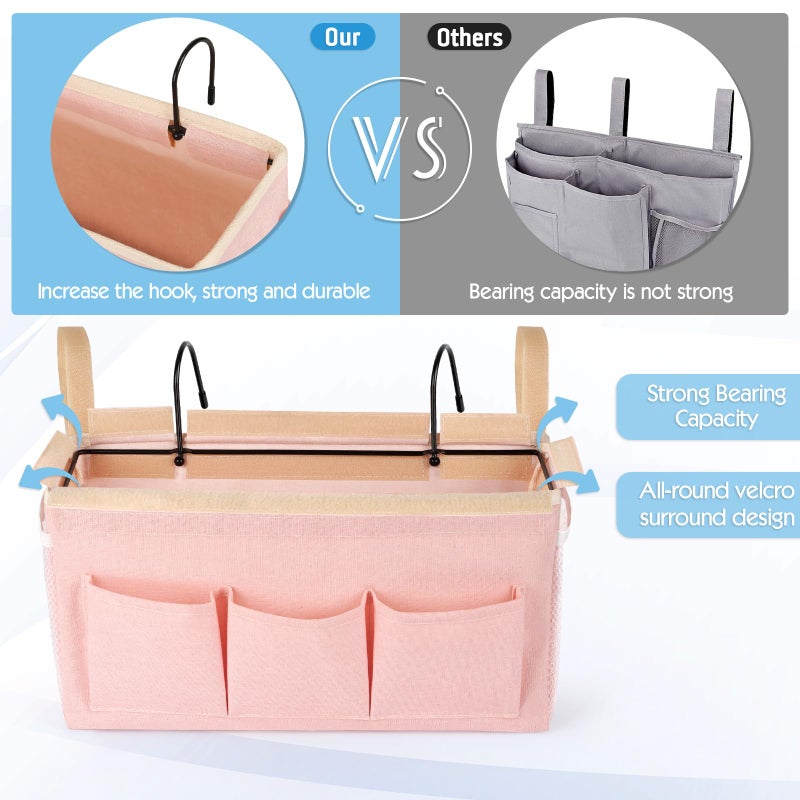 Ozzptuu Bedside Storage Caddy/Bedside Hanging Storage Bag For Headboards Bunk Beds Dorm Rooms Book Phone Magazine Holder (New Pink) - Image 5