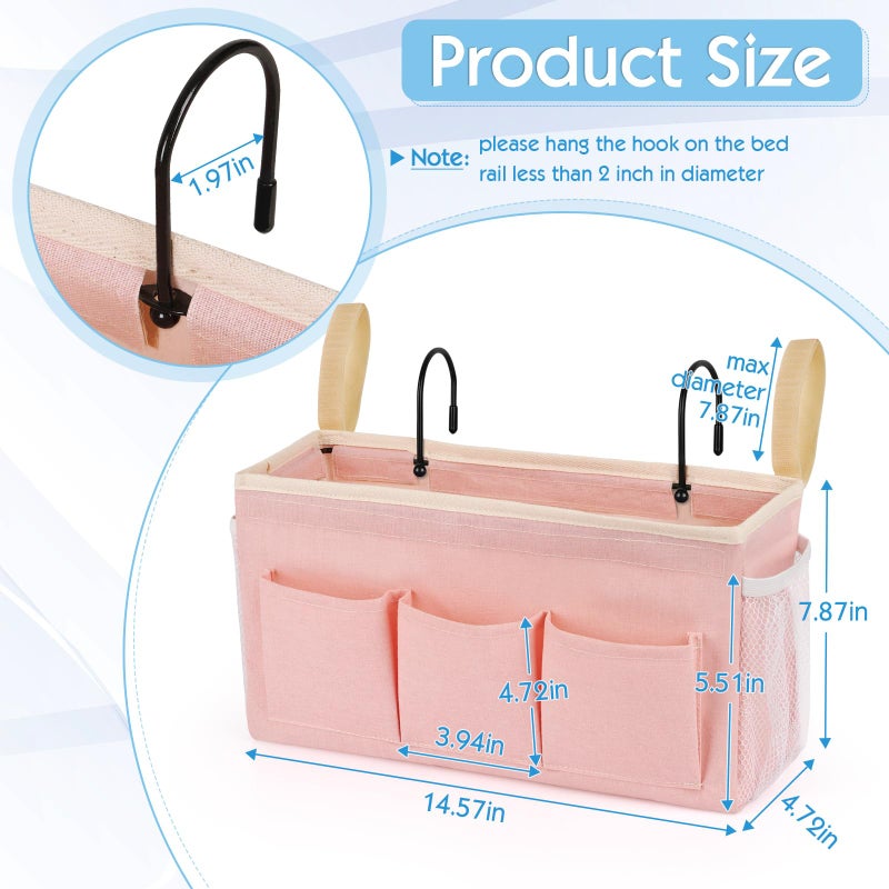 Ozzptuu Bedside Storage Caddy/Bedside Hanging Storage Bag For Headboards Bunk Beds Dorm Rooms Book Phone Magazine Holder (New Pink) - Image 2