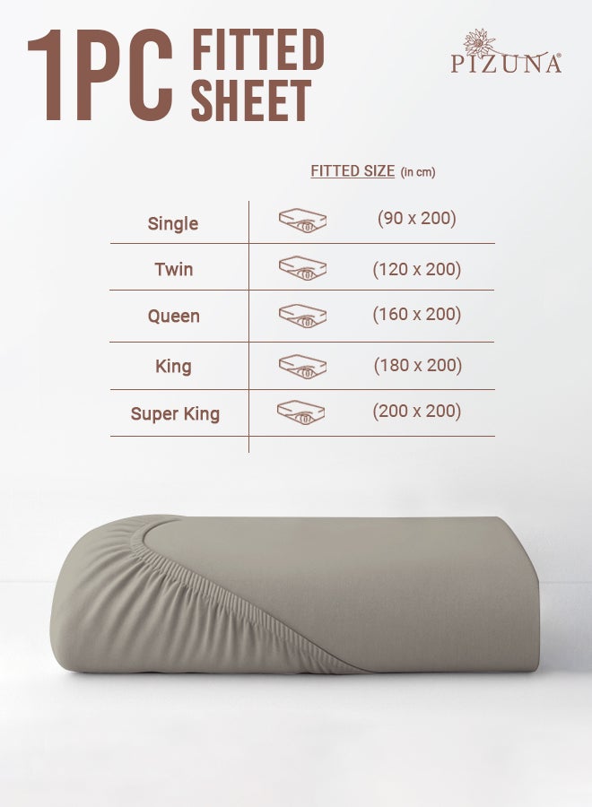 PIZUNA Pure 100% Cotton Twin Fitted Bed Sheet 120x200 cm Silver, 400 Thread Count Cool Luxury Soft Long Staple Cotton Sateen Weave, Deep Pocket Bedsheet Fits 40cm (Fitted Sheet -1PC) - Image 3