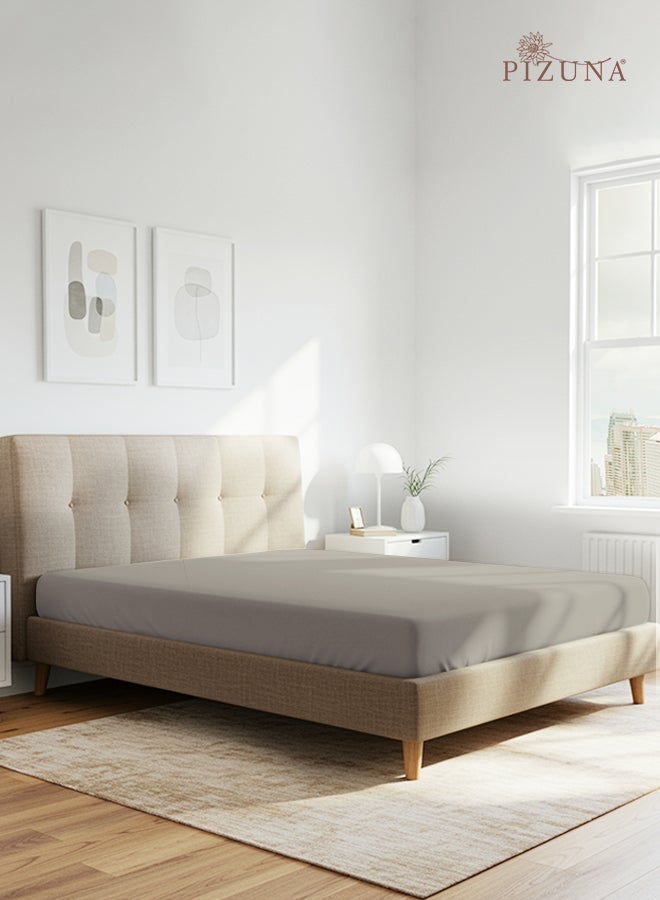 PIZUNA Pure 100% Cotton Twin Fitted Bed Sheet 120x200 cm Silver, 400 Thread Count Cool Luxury Soft Long Staple Cotton Sateen Weave, Deep Pocket Bedsheet Fits 40cm (Fitted Sheet -1PC) - Image 1