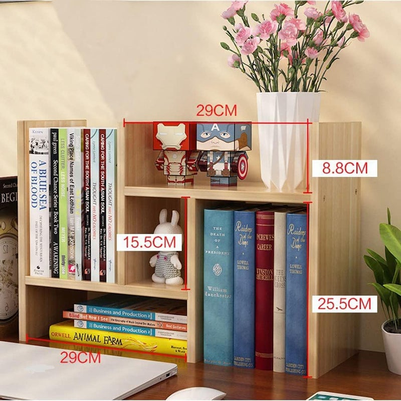 NeoStyle Desk Shelf Organizer,Desktop Bookshelf,Adjustable Wood Office Storage Rack, Bookcase Display Rack,Expandable Desk storage for Home,Office (Light Brown) - Image 5