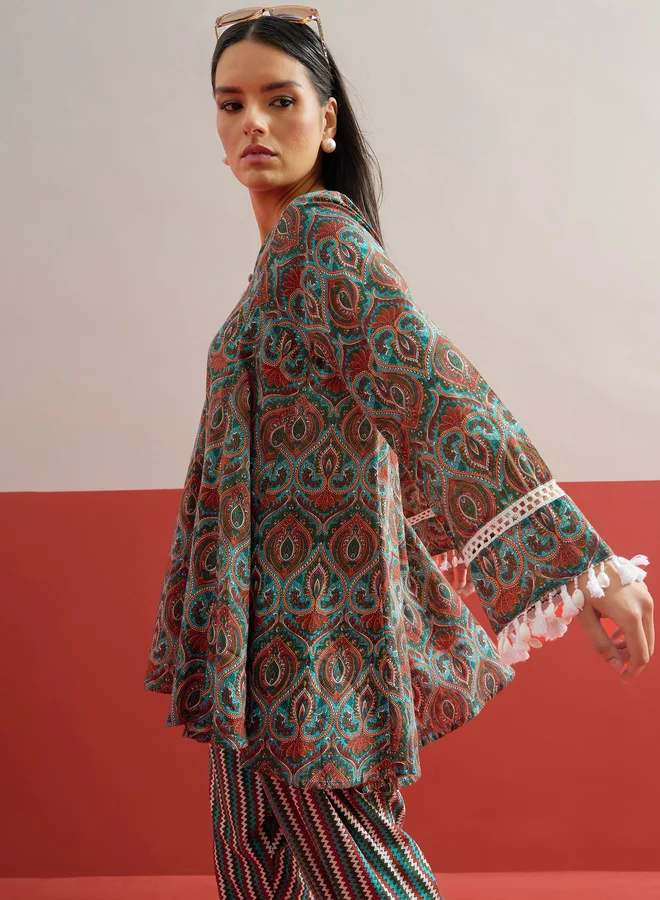 Sassafras Green Floral Choga Kurta with Salwar Set