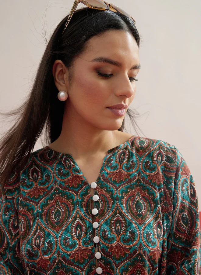 Sassafras  Green Floral Choga Kurta with Salwar Set for Women | Best Price UAE