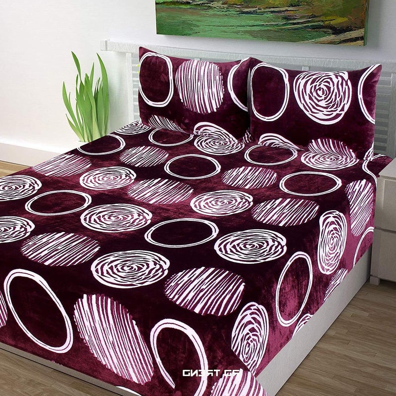 RD TREND RD TREND 190 GSM Flannel Warm bedsheets for Winter Double Flat Size 90 x 100 Inches with 2 Pillow Cover Size 18x28 Inches ColorWine Chakri - Image 2