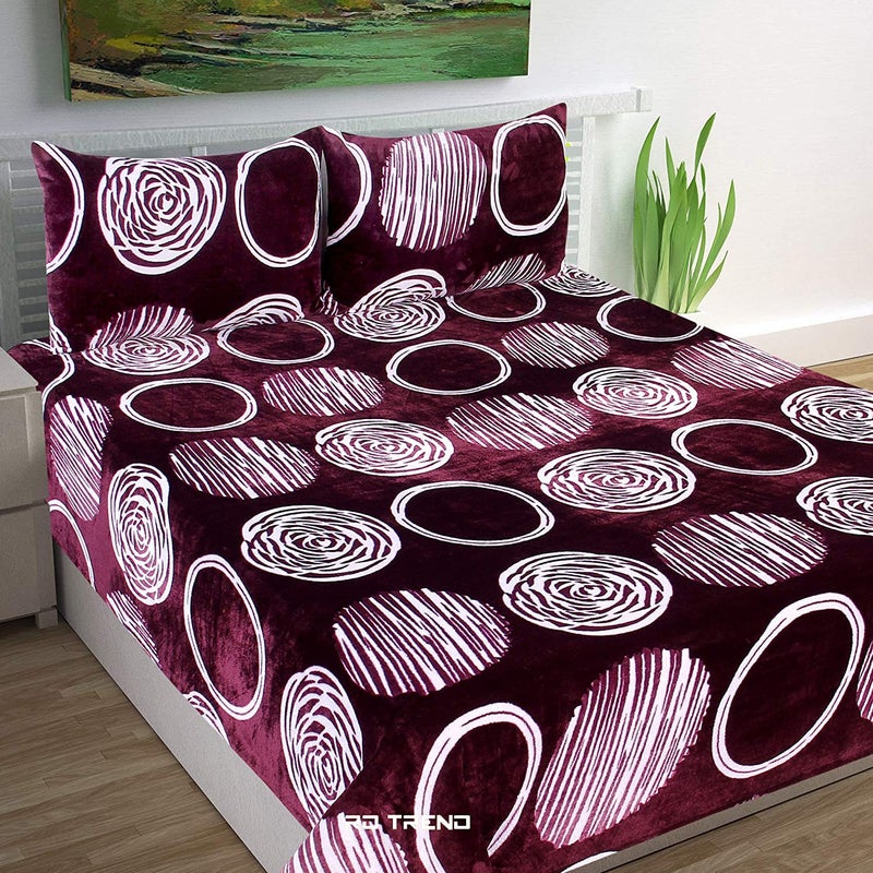 RD TREND RD TREND 190 GSM Flannel Warm bedsheets for Winter Double Flat Size 90 x 100 Inches with 2 Pillow Cover Size 18x28 Inches ColorWine Chakri - Image 1