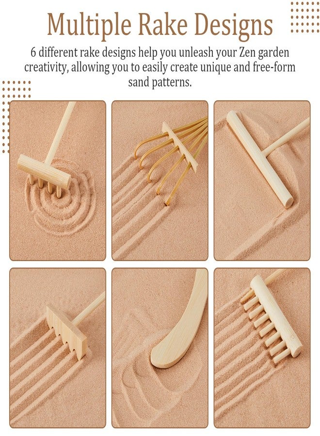 Soulchen 8 Pcs Mini Zen Garden Kit for Table Decor DIY Your Own Zen Garden 8.5" x 6.7" Japanese Sand Tray 6 Rake Tools Meditation Gifts Set for Home Office Tabletop Accessories Therapy Stress Relief - Image 3