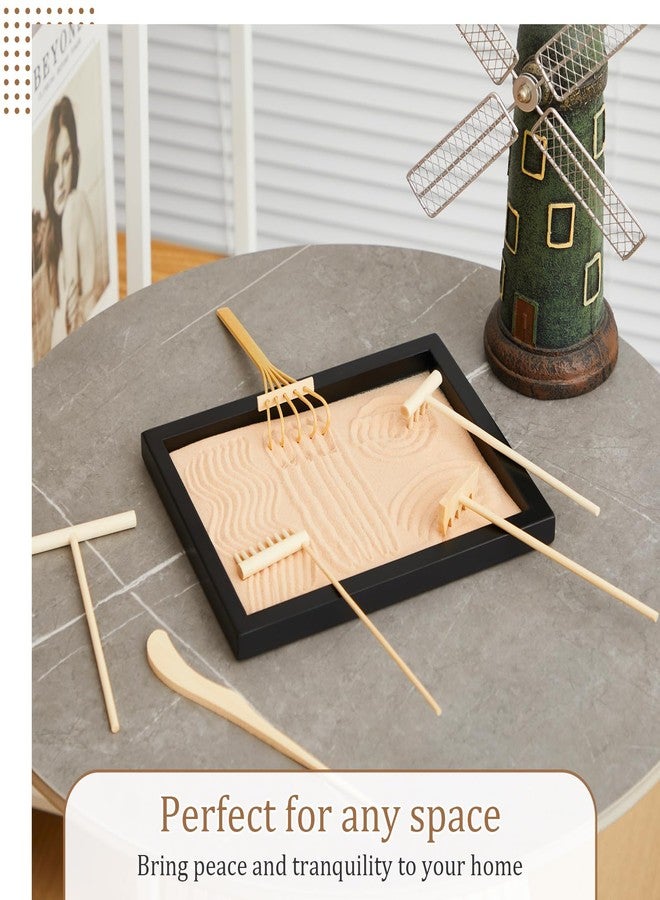 Soulchen 8 Pcs Mini Zen Garden Kit for Table Decor DIY Your Own Zen Garden 8.5" x 6.7" Japanese Sand Tray 6 Rake Tools Meditation Gifts Set for Home Office Tabletop Accessories Therapy Stress Relief - Image 5
