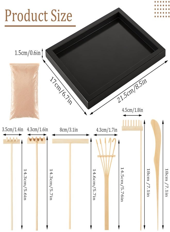 Soulchen 8 Pcs Mini Zen Garden Kit for Table Decor DIY Your Own Zen Garden 8.5" x 6.7" Japanese Sand Tray 6 Rake Tools Meditation Gifts Set for Home Office Tabletop Accessories Therapy Stress Relief - Image 2