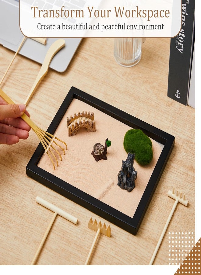 Soulchen 8 Pcs Mini Zen Garden Kit for Table Decor DIY Your Own Zen Garden 8.5" x 6.7" Japanese Sand Tray 6 Rake Tools Meditation Gifts Set for Home Office Tabletop Accessories Therapy Stress Relief - Image 4