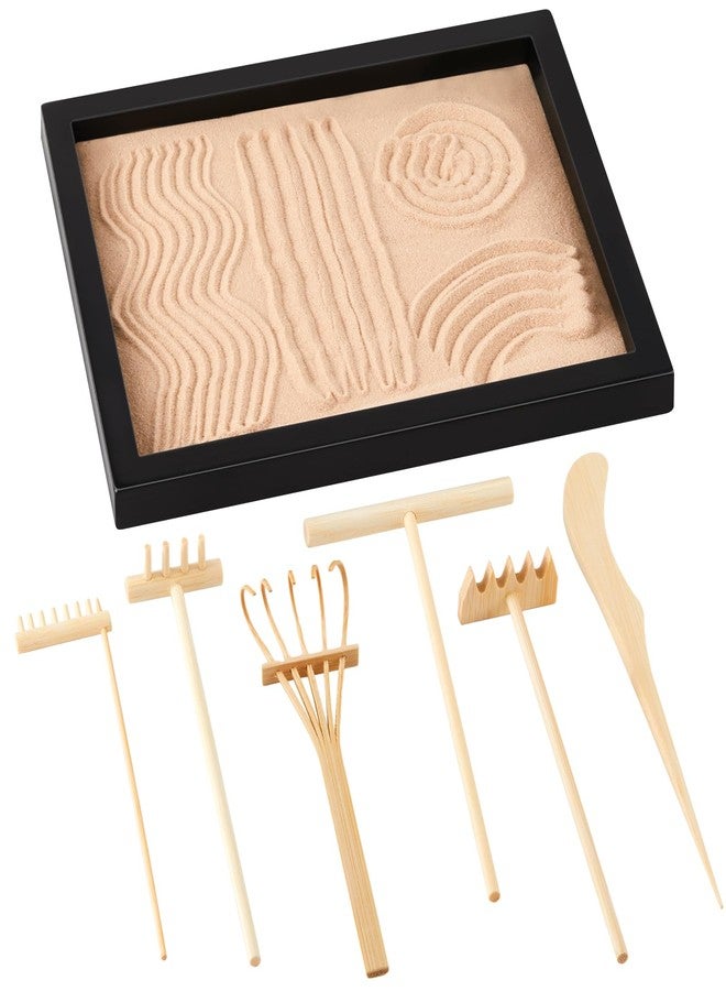Soulchen 8 Pcs Mini Zen Garden Kit for Table Decor DIY Your Own Zen Garden 8.5" x 6.7" Japanese Sand Tray 6 Rake Tools Meditation Gifts Set for Home Office Tabletop Accessories Therapy Stress Relief - Image 1