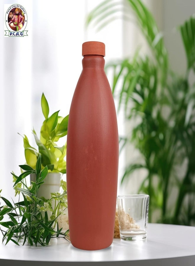 BHANVI Eco-Friendly 1 Litre 100% Terracotta Clay Water Bottle with Lid | Earthen Clay Bottle | Mitti Water Bottles | Handmade Water Bottle | Stylish Mitti Bottle (Clay Bottle with Clay Cap) - Image 2
